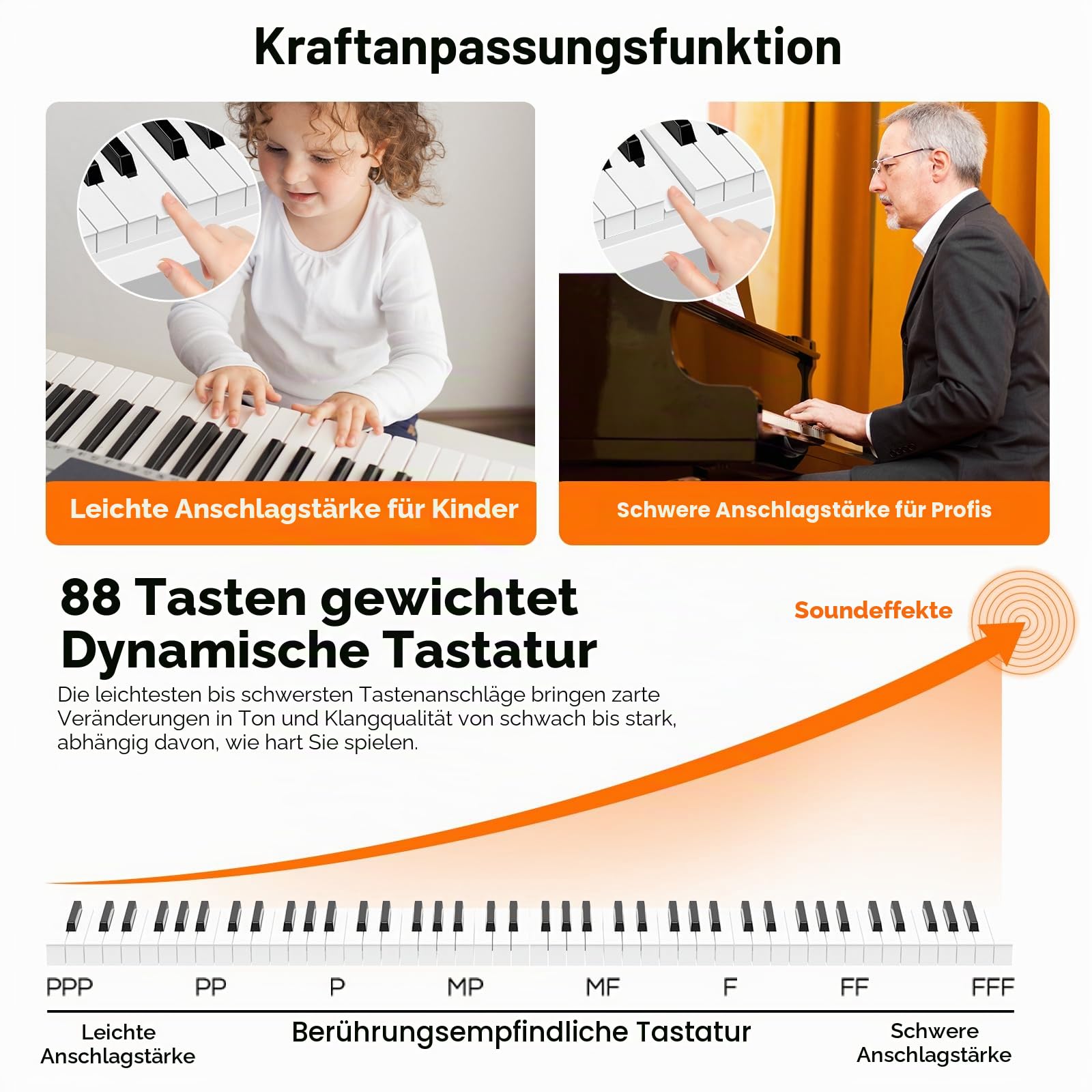 TERENCE 88 Tasten Digital Piano Keyboard Piano mit 30W Lautsprechern AR Technologie Soundsystem faltbares elektronisches Klavier 4 Hall-Effekten Sensor-Spiegel-Touchpad MIDI-Schnittstellen Weiß