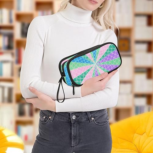 Miniatura 7 de Nylon Teen Pencil Bag Stripe Scale Colorido Rosa Púrpura Estuche de lápices de alta capacidad con cremallera Organizador de papelería para hombres