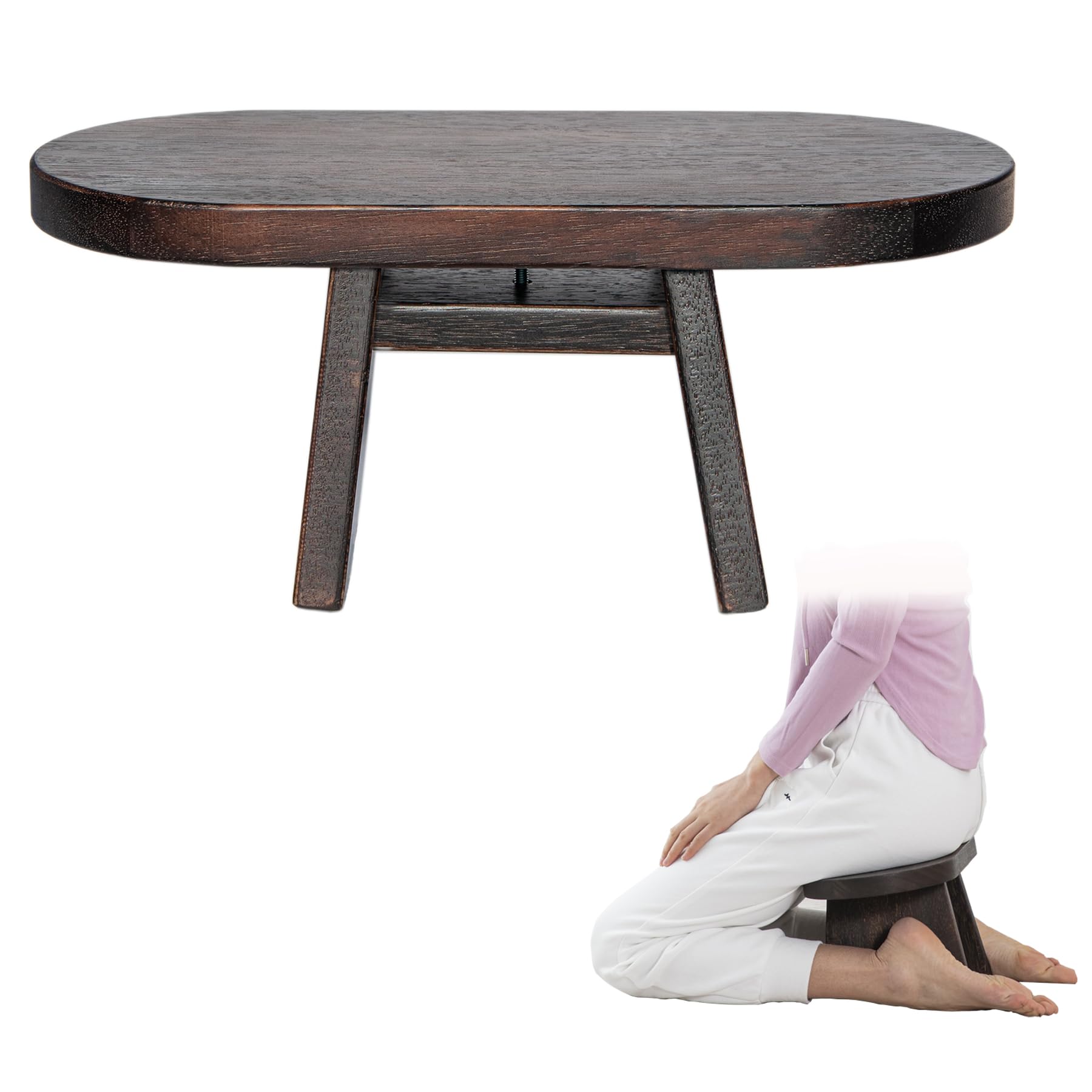 Banc De Méditation En Bois Raja - Tabouret Yoga Double Configuration, Portable, Posture Parfaite