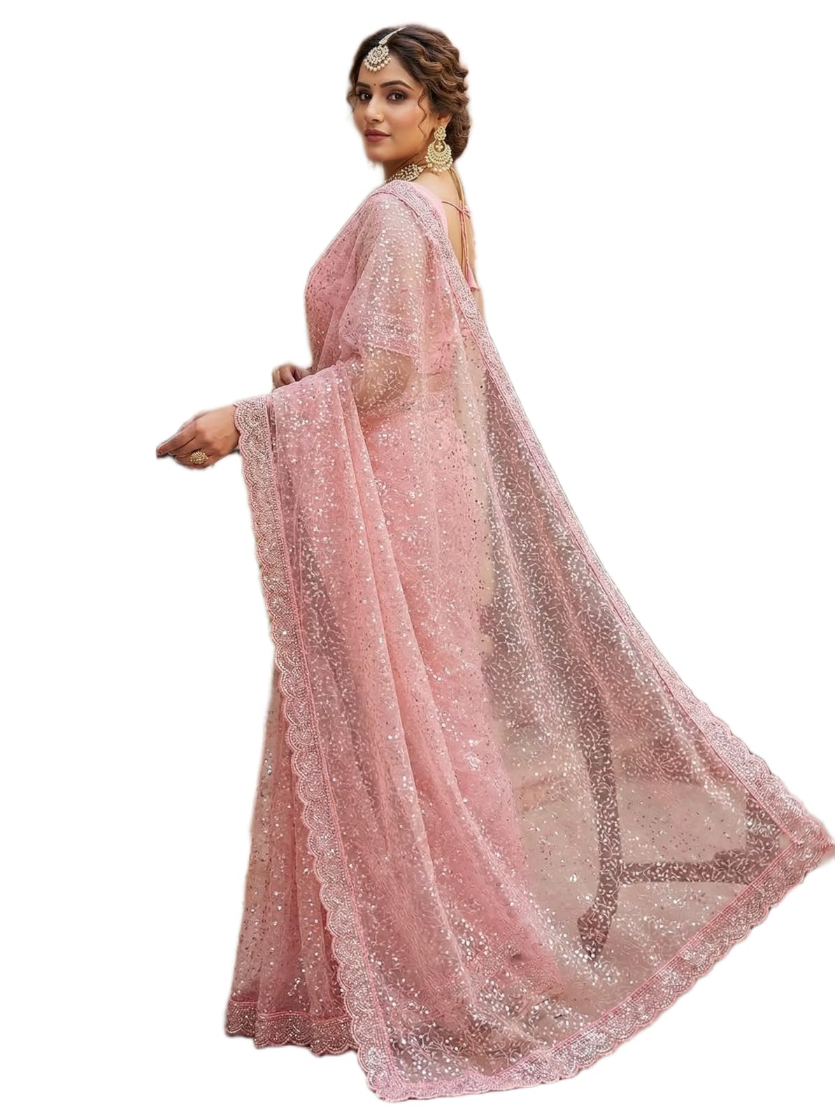 soft net saree with original beads work cut work border & heavily embroidered net blouse-image-11