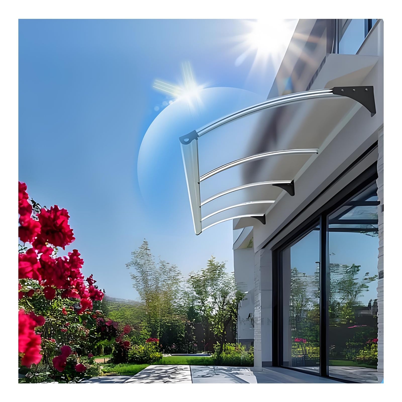 GJZQDKX Outdoor Door Canopy 65x60cm (25.6x24in) Rain and Snow Protection Awning Exterior Marquesina for Entry Door Windows and Porch – Waterproof Shelter