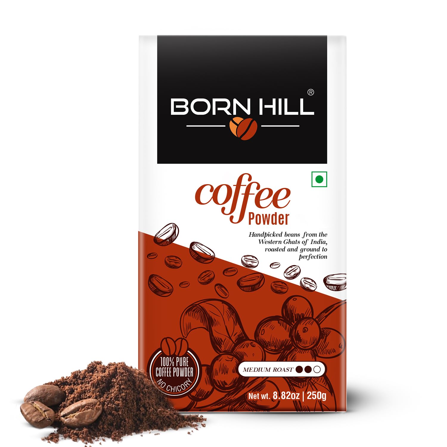 BORN HILL Coffee Powder 250G | Aromatic & Strong Filter Coffee Blend | Perfect For Moka Pots And Coffee Machines | Freshly Roasted & Ground | Medium Roast | 0% Chicory, Packet (B0C13Z3GVP) Amazon Price History, Amazon Price Tracker