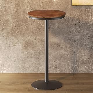 Industrial Bar Height Table – 22" Round Wood Top, 42" High Metal Frame, Black