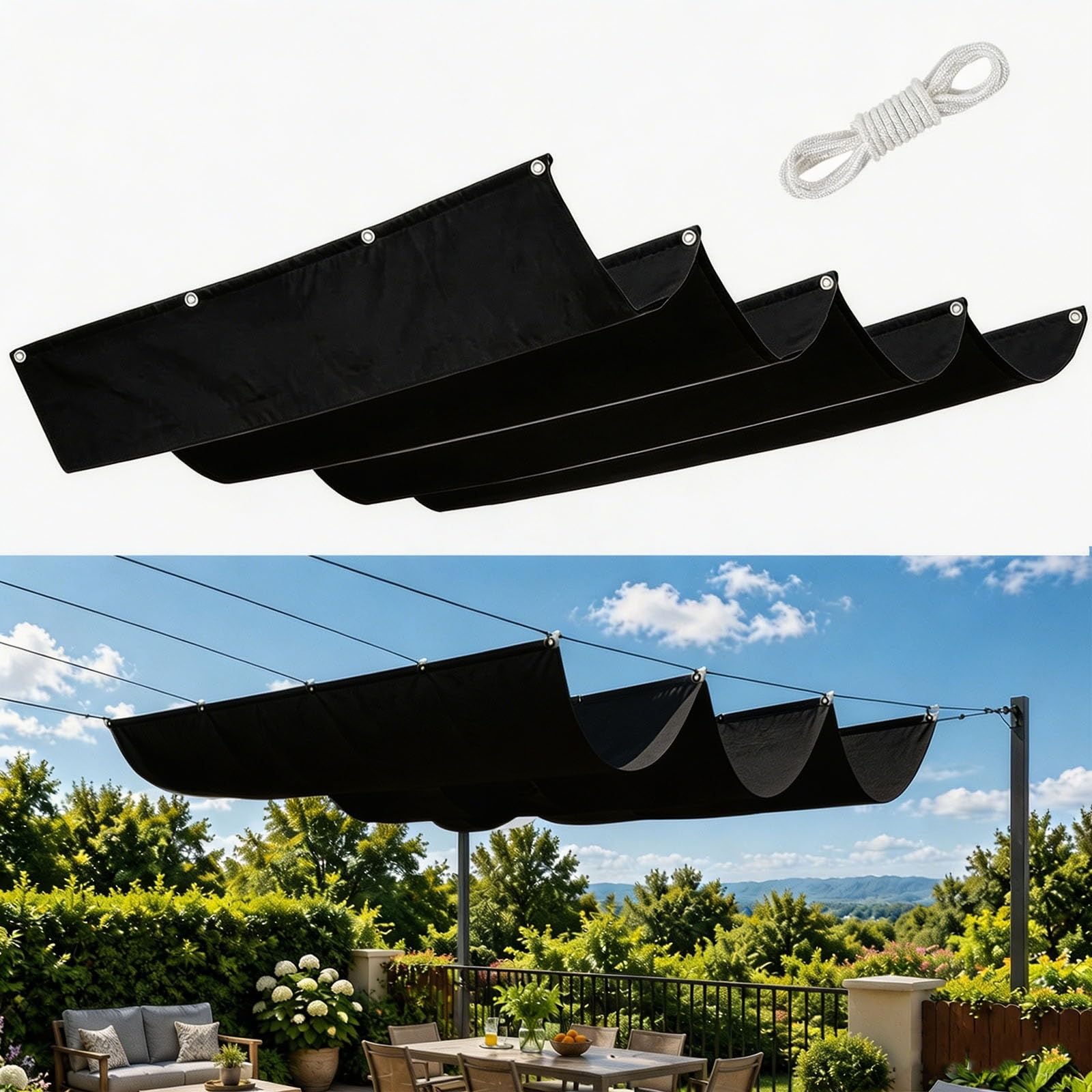 Voile d'ombrage rétractable imperméable et indéchirable anti-UV noir