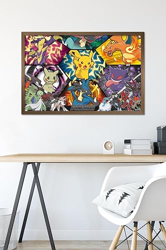 Vista 62 de Trends International Pokémon: Battle Art - Póster de pared grupal, 34 pulgadas de largo x 22.4 pulgadas, versión enmarcada en plata Versión