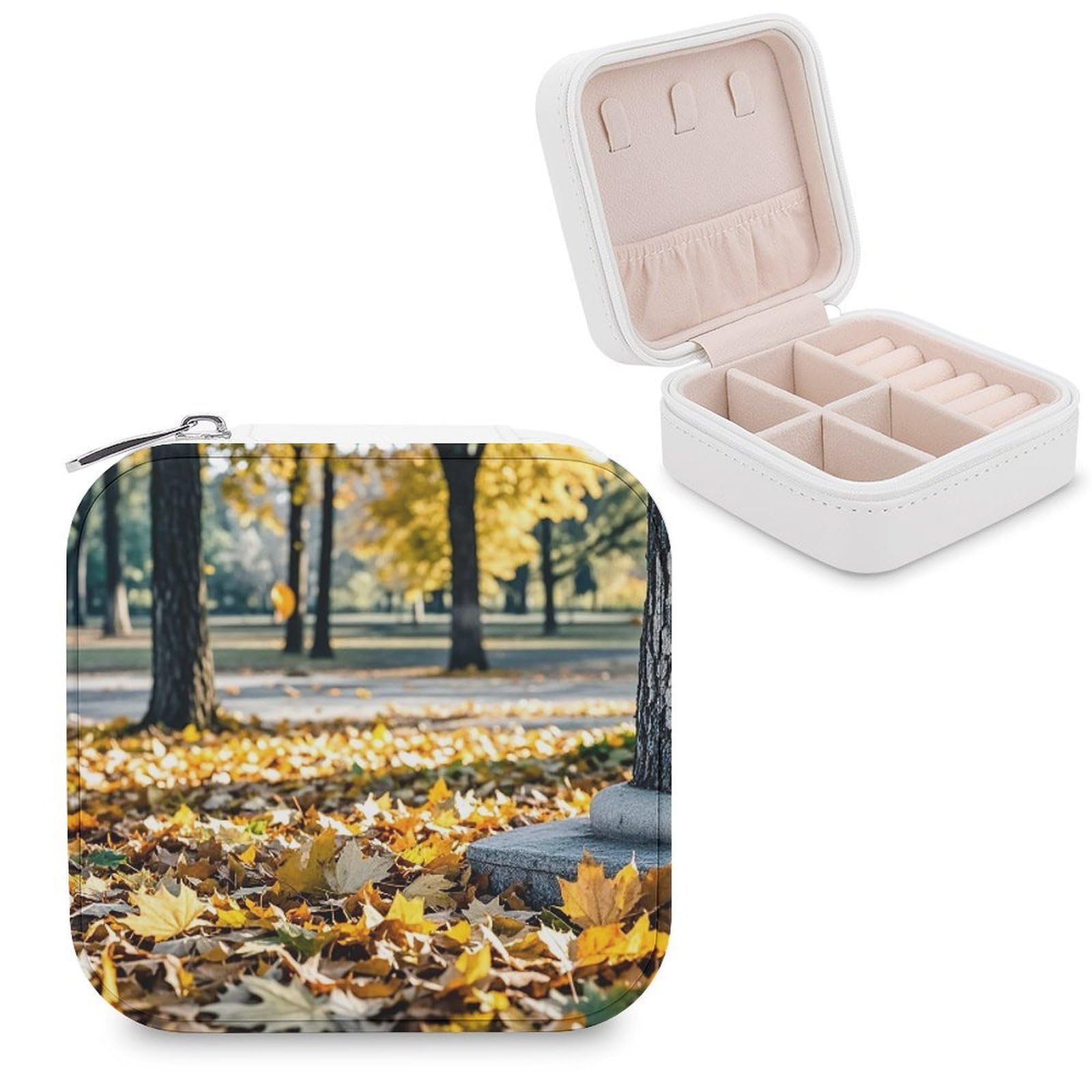 LZQPOEAS Leaves Fall in Autumn Jewelry Box Mini Jewelry Travel Case Trendy Stuff Ring Box Custom PU Leather Jewelry Boxes Portable Jewelry Case Earring Storage Organizer for Girls Women