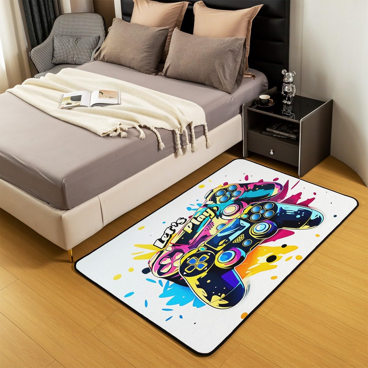 Loussiesd Dywan do salonu dla graczy, 150 x 200 cm, gamingowy dywan akcentujący dla chłopców, dziewcząt, nastolatków, nowoczesny kontroler konsoli do gier, wewnętrzna mata podłogowa, joystick, surowa