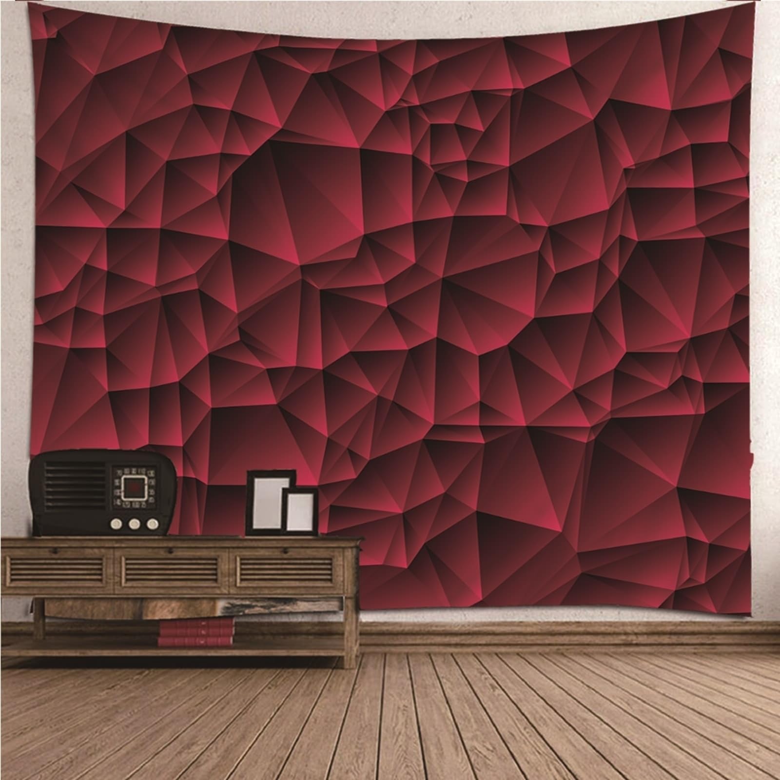 Wycian Tapiz de pared de macramé rojo, diseño geométrico 3D, microfibra, 240 x 220 cm (ancho x alto)