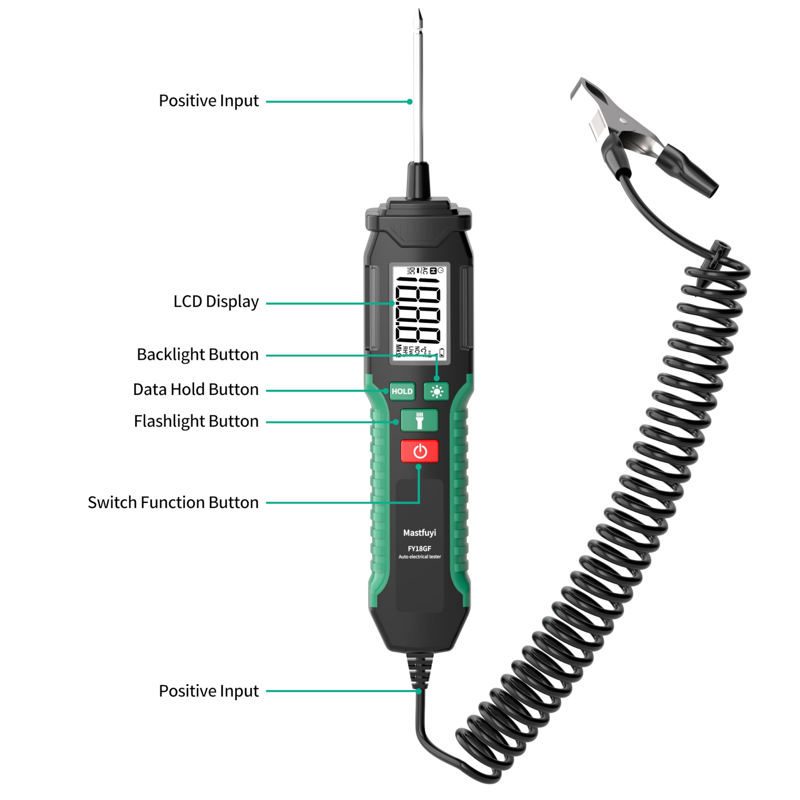 Lápiz Comprobador de Voltaje para Coche, 0,8 V-100 V CC Probador de Circuito Digital LCD Retroiluminado, Probador de Luz con Voltímetro, Probador de Voltaje Bidireccional Automático