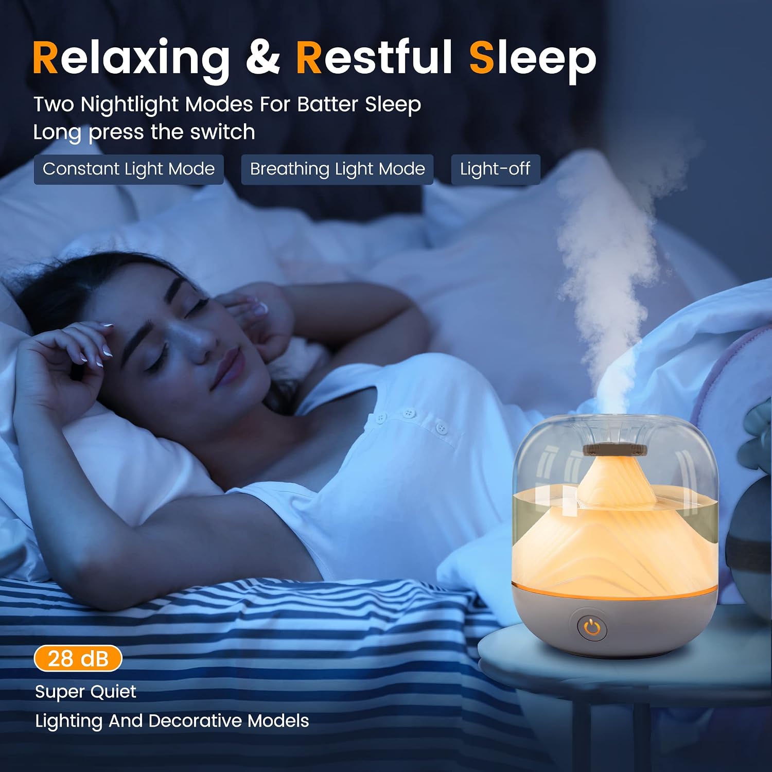 FFG Cool Mist Humidifiers, 700ml Humidifiers with Night Light, 20dB Quiet Humidifiers for Bedroom, Auto-Off Air Humidifier for Home, Living Room, Kidsroom, Desktop Humidifiers
