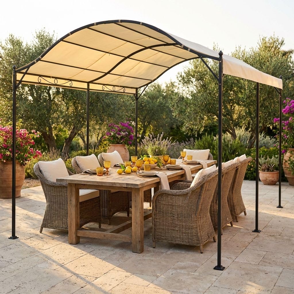 MilaniHome.it - Gazebo 3x4 A Onda in Metallo Ferro Nero con Telo Beige per Esterno Giardino Ricovero Copri Autodi coloreAntracite