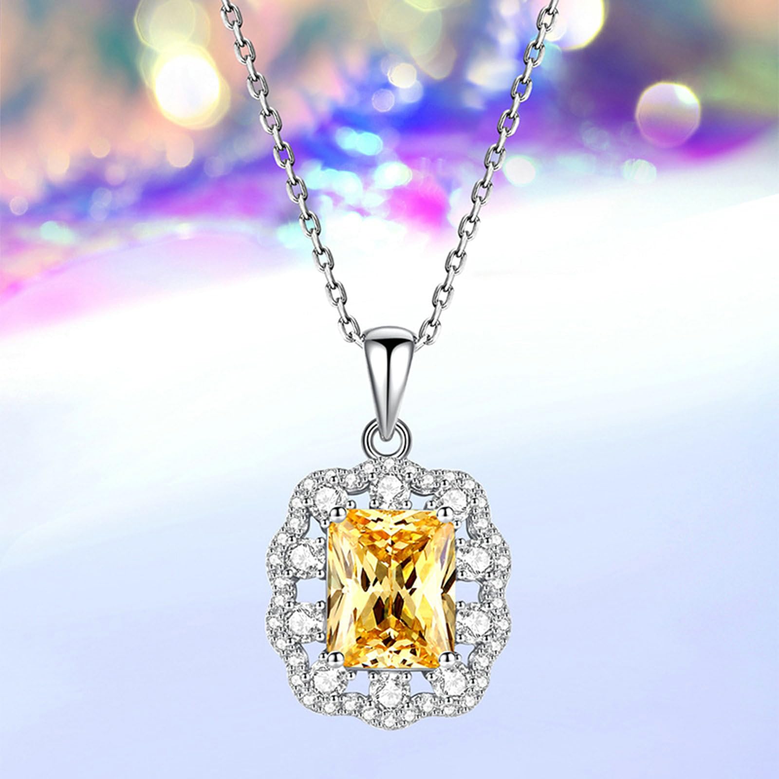 Collar con piedras preciosas de oro de 9/14/18 quilates para mujer, collar con colgante de flor con forma radiante de 4 quilates, citrino moissanita de oro real
