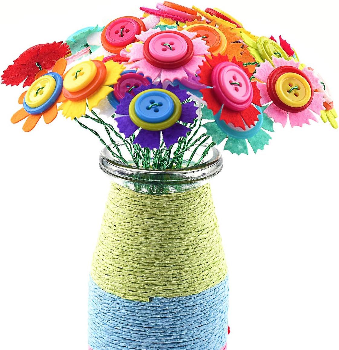 M MOOHAM DIY Button Bouquet - 40 pcs DIY Craft Handmake Flower Buttons Bouquets Kits Decoration for Kids Ages 3+ （Random Style）