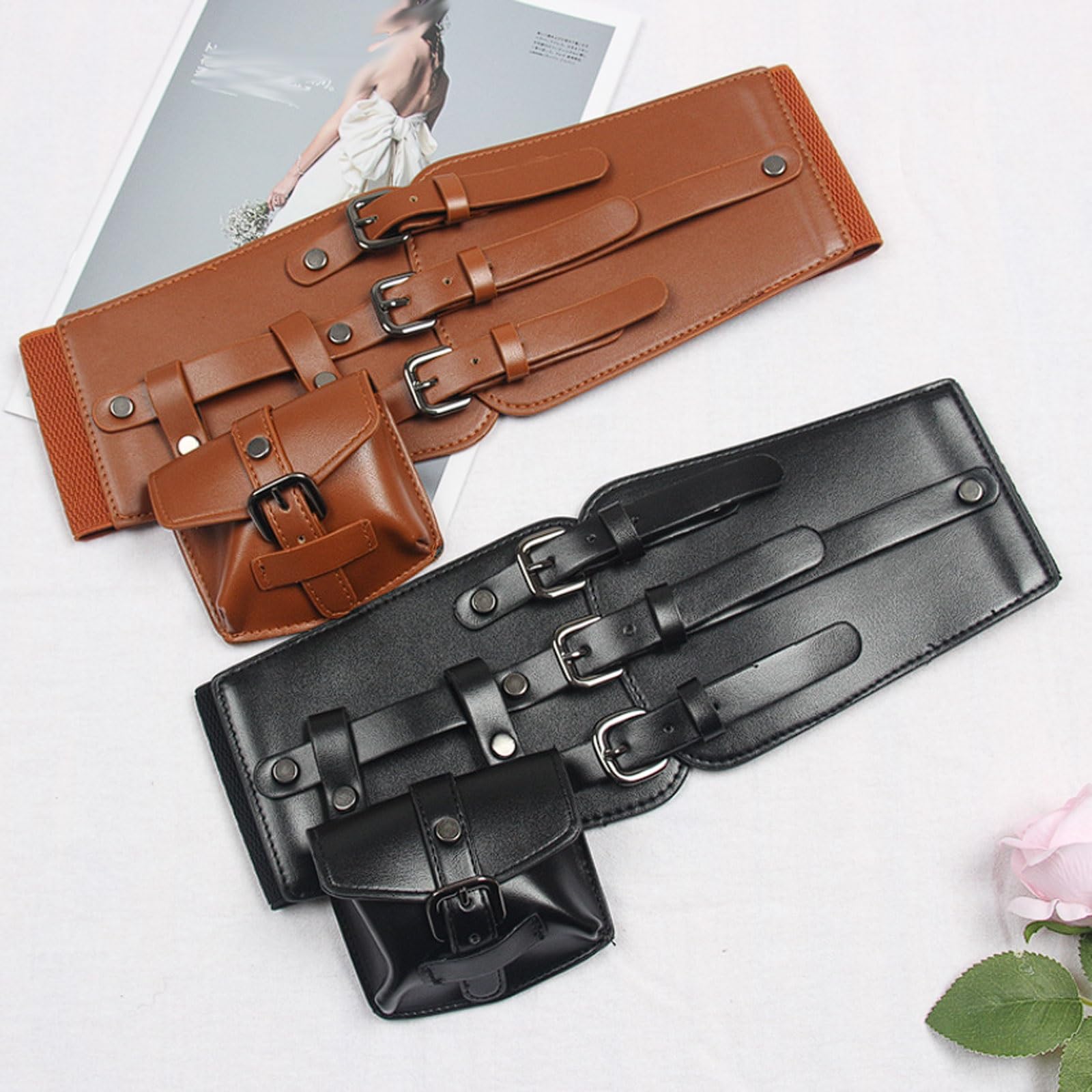 esmen Ceinture décorative for femme, ceinture en similicuir PU for robes, costumes, t-shirts, corset réglable Mains libres