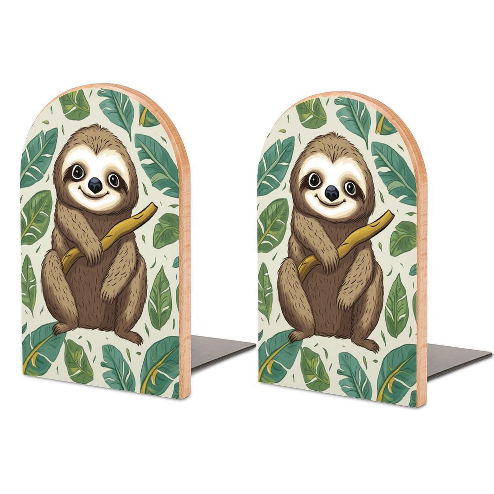 Adorable Sloth Bookend for Shelves Fashion Modern Wood Book End with Non-Slip Metal Base Universal Economy Bookend Book Organizer for Home Office Desk Accessories 1 Pair