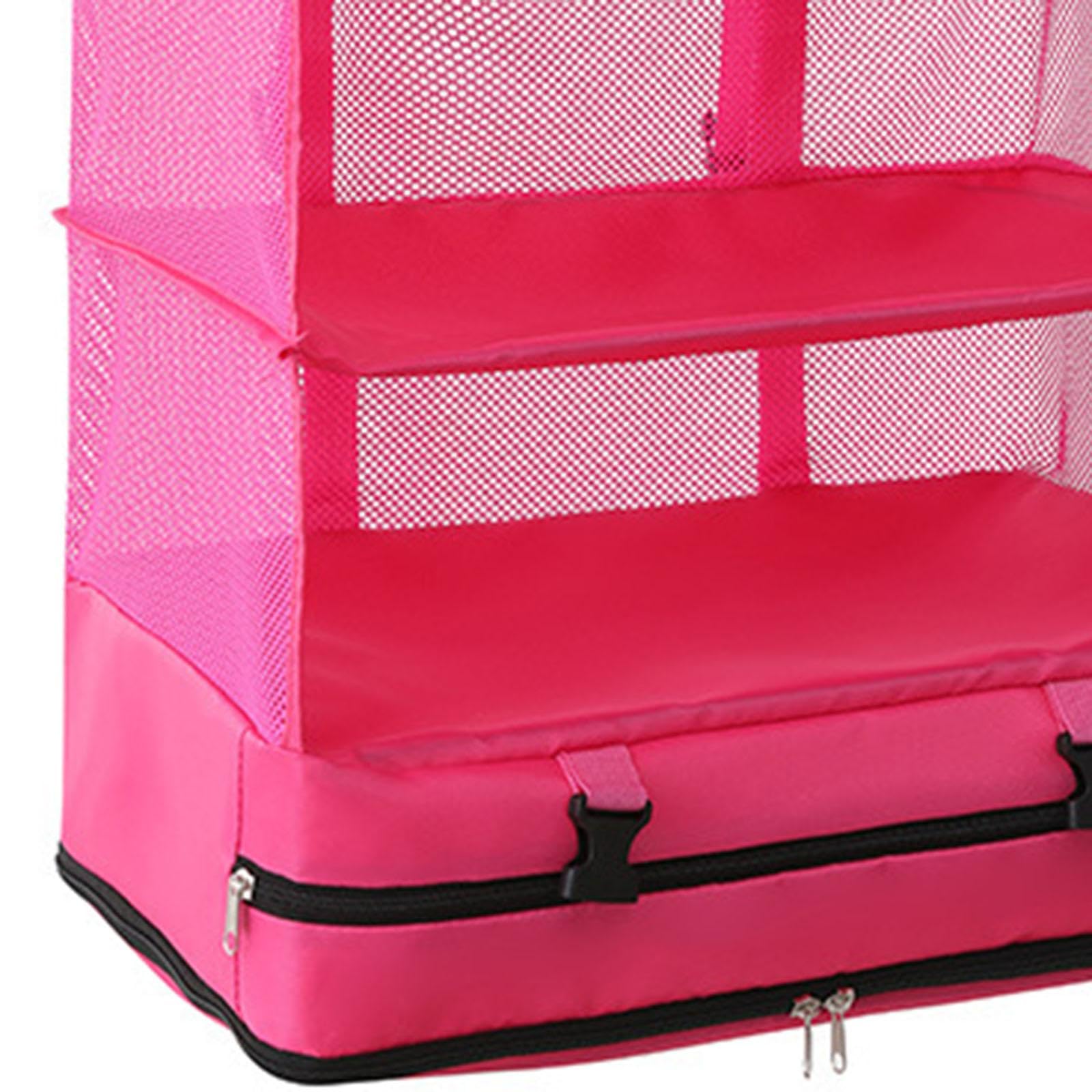 Organisateur de Dressing Suspendu Sac de Rangement pour Vêtements Compartiment de Trois Étagères Fonction Pliable Convient pour Rangement, Rose Rouge