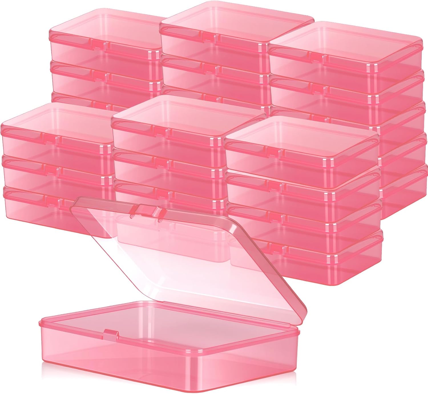 25 Pcs Plastic Crayon Box, Mini Plastic Storage Containers with Lid 4.5x3.4 Inches Clear Rectangle Box Small Storage Boxes for Crafts Jewelry Beads, Office Supplies (Clear)