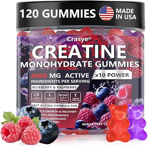 Gomitas de monohidrato de creatina, complejo de 8000 mg para hombres y mujeres, gomita de creatina con taurina BCAA para apoyo energético y fuerza