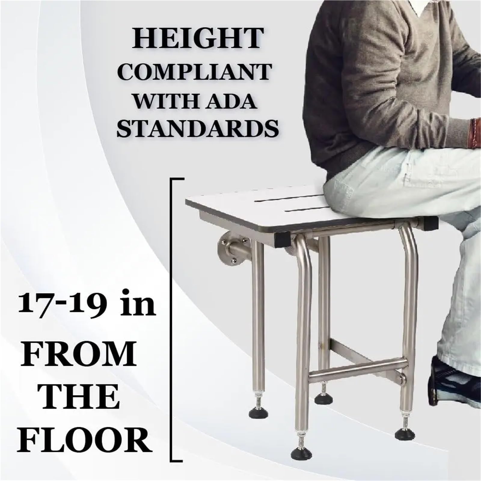 Asiento de Ducha Plegable Montado en la Pared Patas Acero Inoxidable a Derecha para Personas Mayores