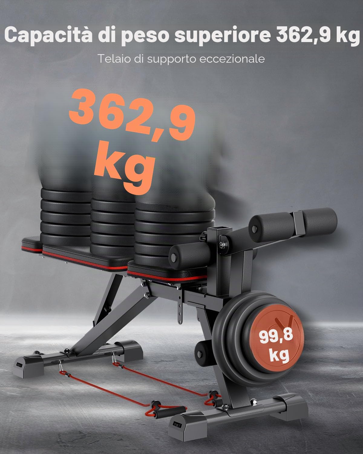 VEVOR Panca pesi Stabile e Resistente per Allenamento Completo del Corpo, Panca Regolabile per Esercizi, per Allenamento Forza con Estensione Gambe, Cuscinetto Antiscivolo Predicatore 363 kg