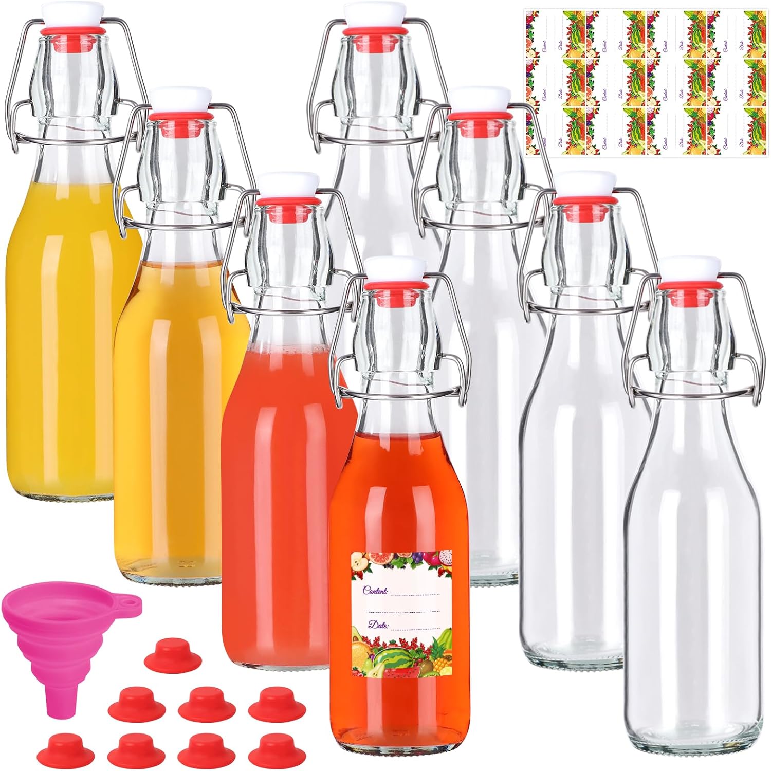 SZUAH Swing Top Glass Bottles 16oz 10Pack, Reusable Glass Bottle with Stopper for Kombucha, Home Brewing,Vanilla Extract, Beer(480ml, Set of 10)