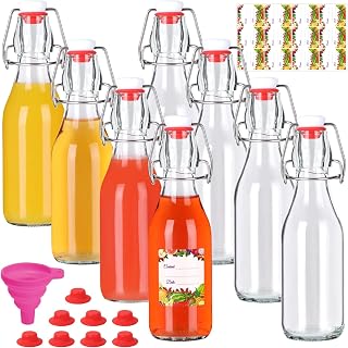 SZUAH Swing Top Glass Bottles 8 oz 8Pack, Reusable Glass Bottles with Airtight Lid, Flip Top Bottles for Home Brewing, Kombucha & Beverage Storage(240ml, Set of 8)