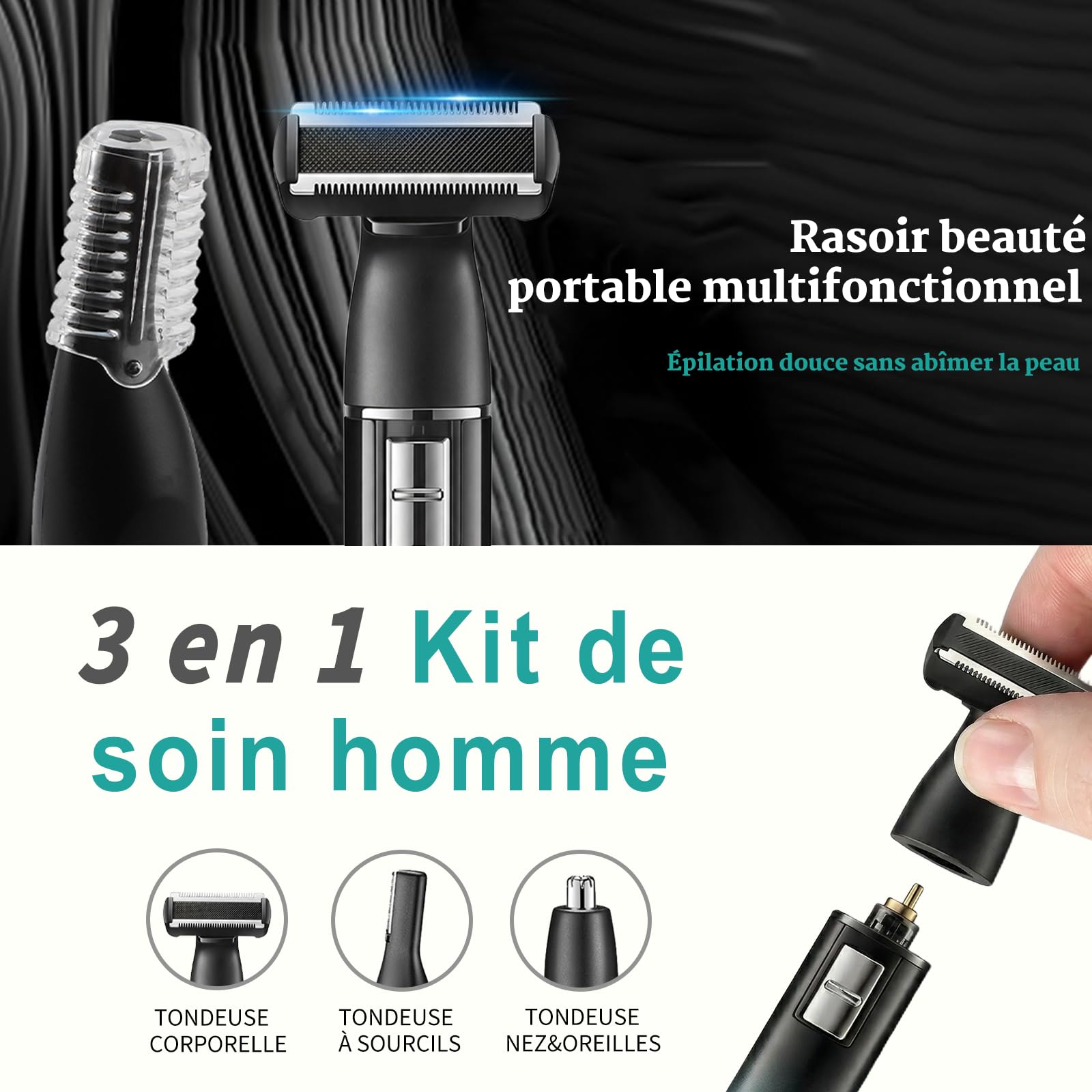 VGR 628 Tondeuse Intime Homme 3 en 1 Sans Fil, Tondeuse Partie Intime Homme, Rasoir Nez Et Taille Des Sourcils Avec Base Et, Pour Poitrine, Jambes, Aisselles, Nez Et Visage, IPX5, Vert