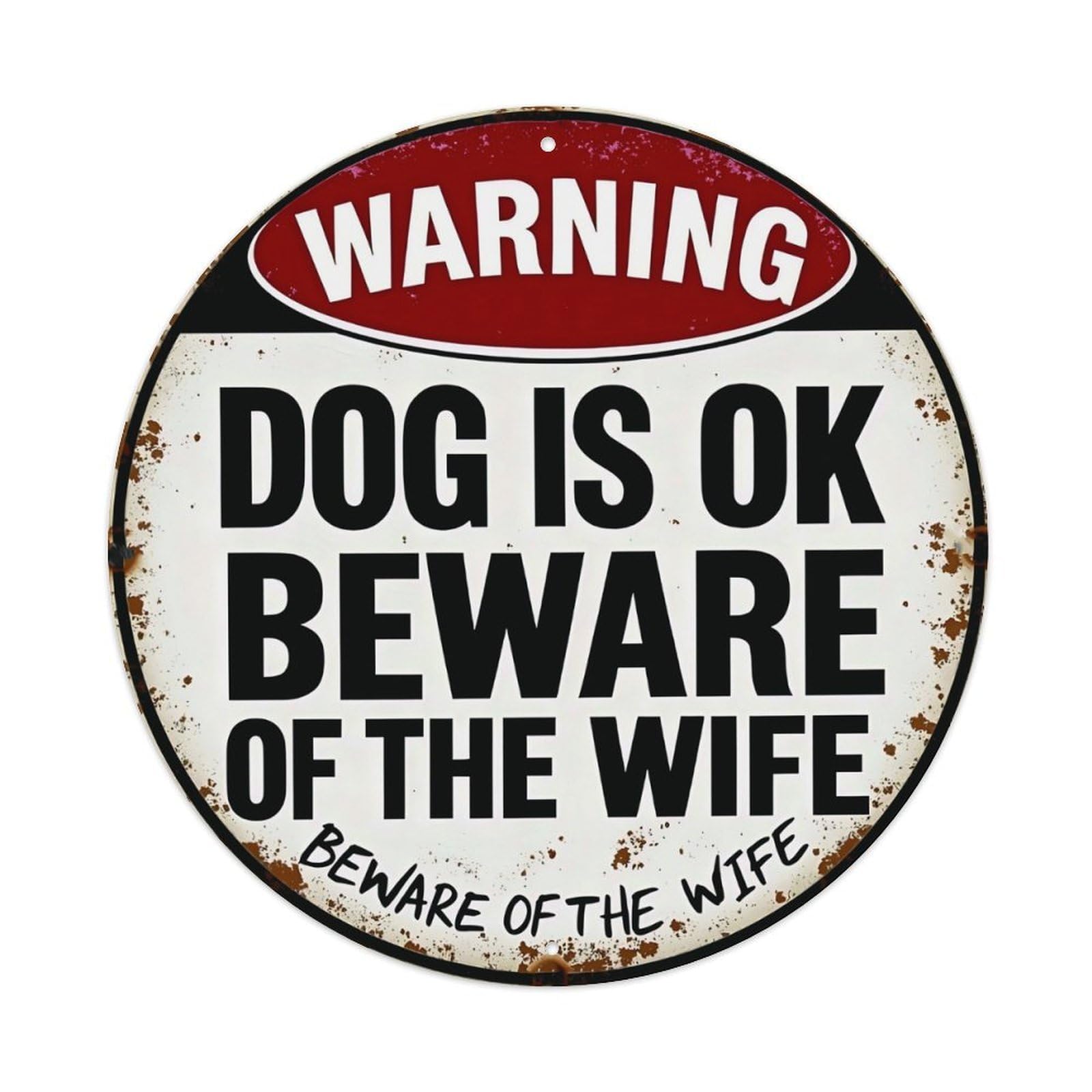 Funny Vintage Warning Beware Of The Wife Round Metal Sign Vintage Aluminium Metal Sign, Retro Wall Decor for Home, Bar, Garage & Farmhouse 20x20cm