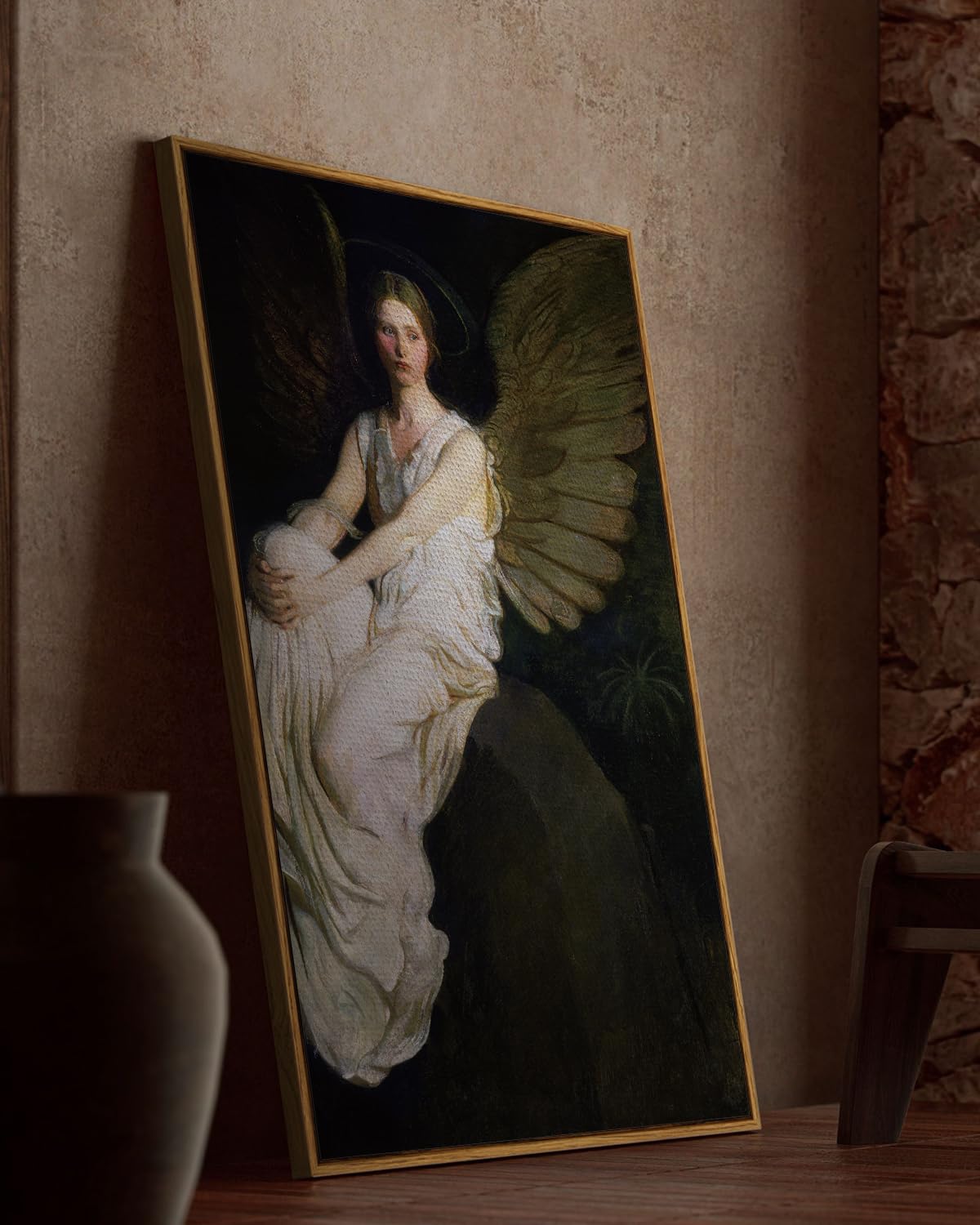 InSimSea Framed Canvas Print Wall Art Home Decor,Stevenson Angel Vintage America Country Memorial Classical Oil Painting Prints Decorative for Living Room, Bedroom, Office Wall Decor- 24X36in