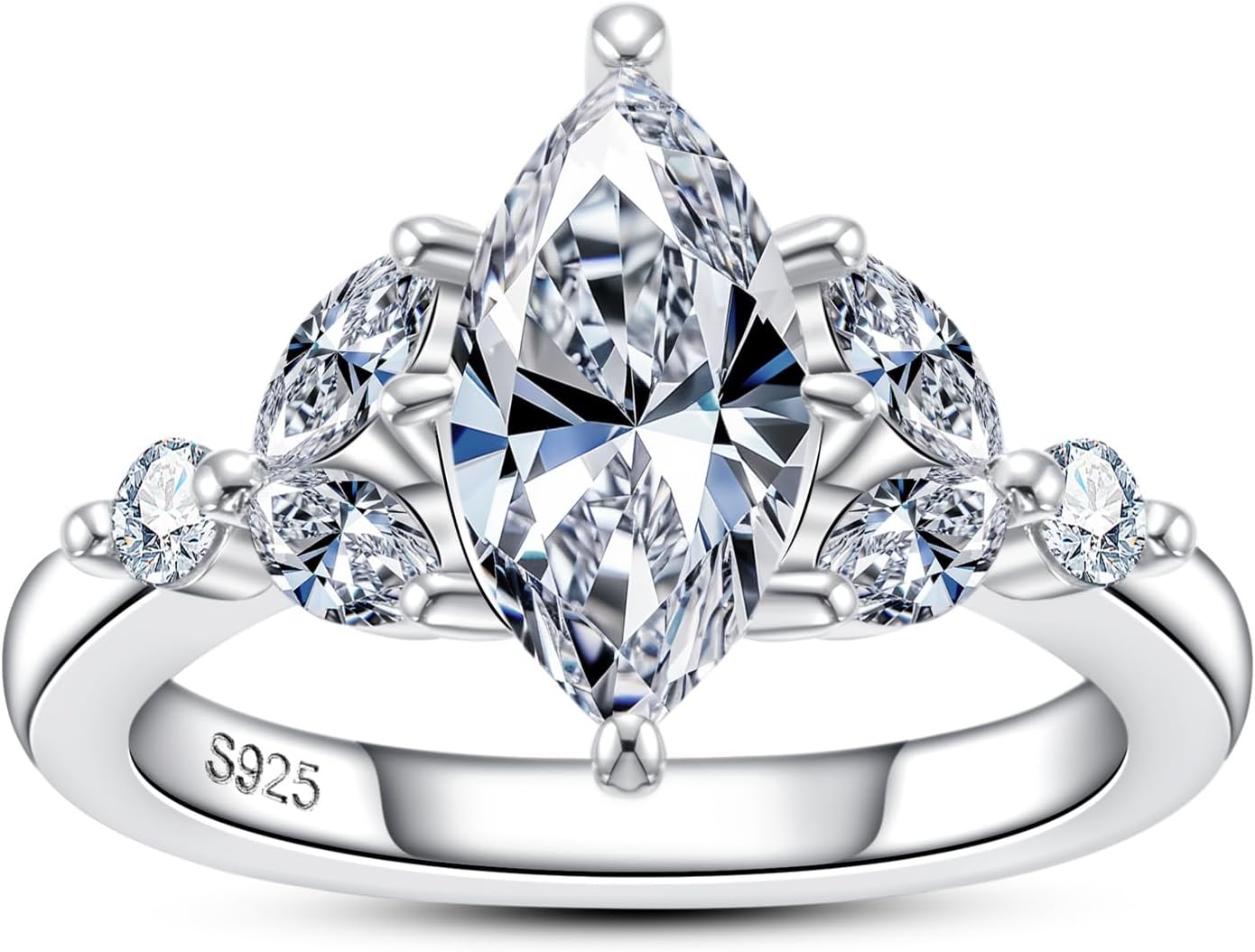 Marquise Cut Moissanite Engagement Rings for Women 2.92cttw(2CT Center Stone) D Color VVS1 Clarity 925 Sterling Silver 7-Stone Wedding Promise Anniversary Ring with Certificate