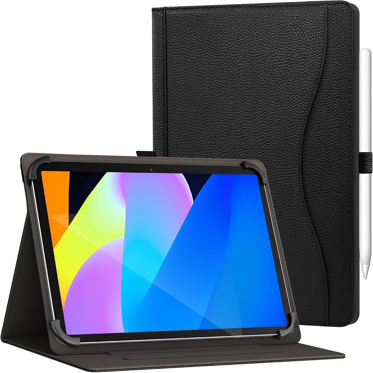 Universal Case for 10.1 10 11 inch Tablet for All 9.6-11" (Black) | PU Leather Protective Cover for TCL TAB 10 Gen 4/TCL TAB 10L with Stand for FEONAL/TECLAST/Lenovo/Samsung/iPad/Latest