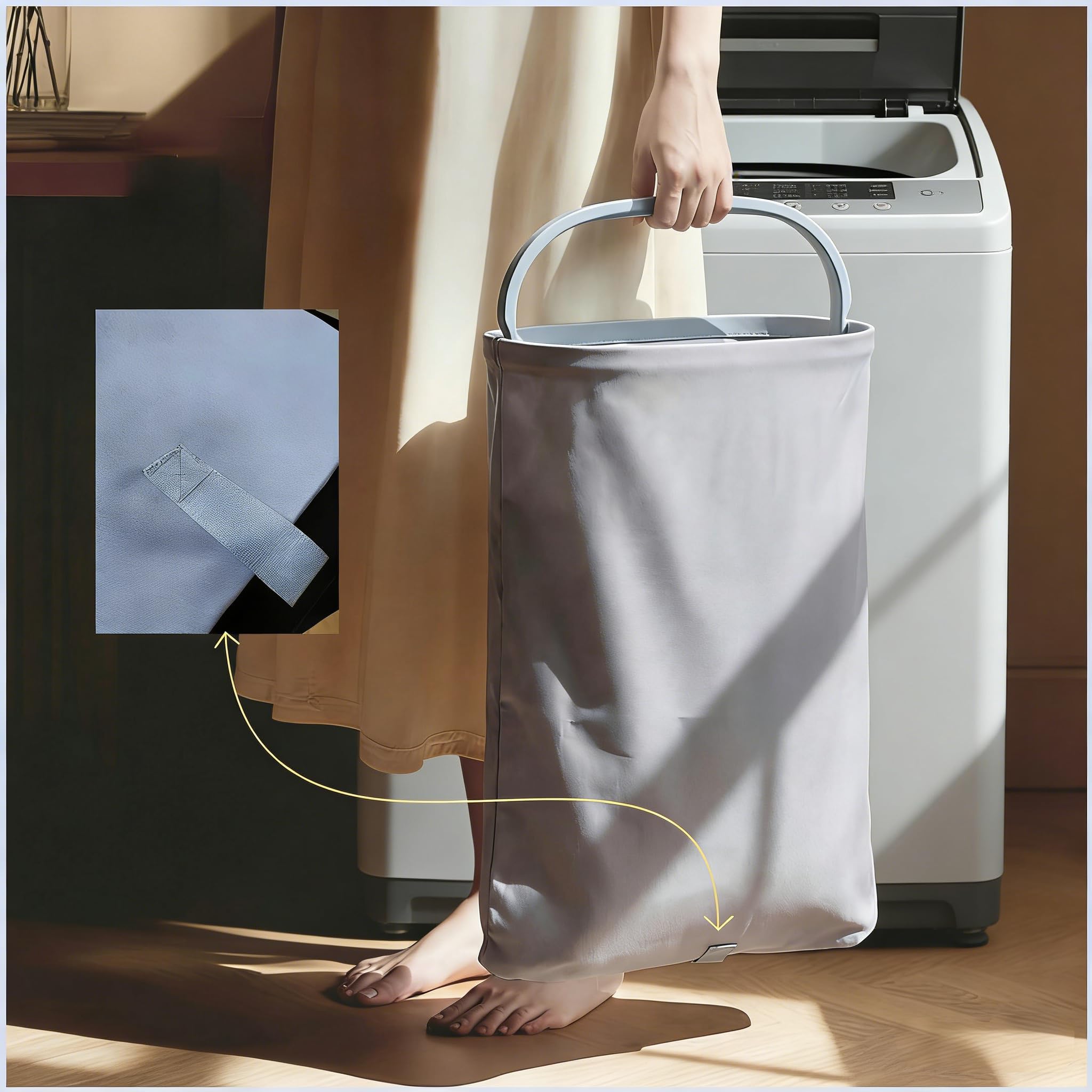 Wäschekorb, Wäschesammler Schmal 50l, Wäschekorb 2 Fächer mit Deckel, Laundry Baskets, WäScheköRbe mit Herausnehmbarer und Waschbarer Innentasche, Wäschetonne für Schmutzwäsche