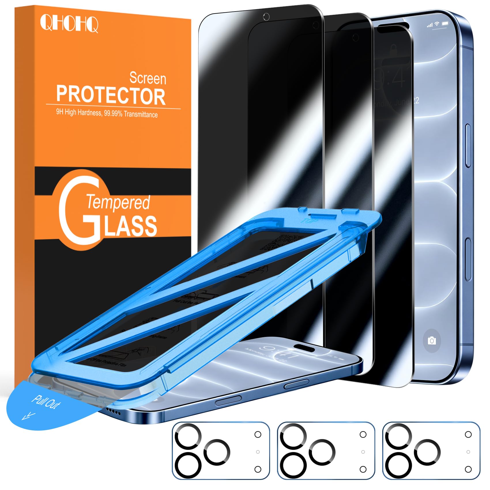 QHOHQ Sichtschutz für iPhone 18 Pro für Panzerglas, 9H+ Schutzfolie