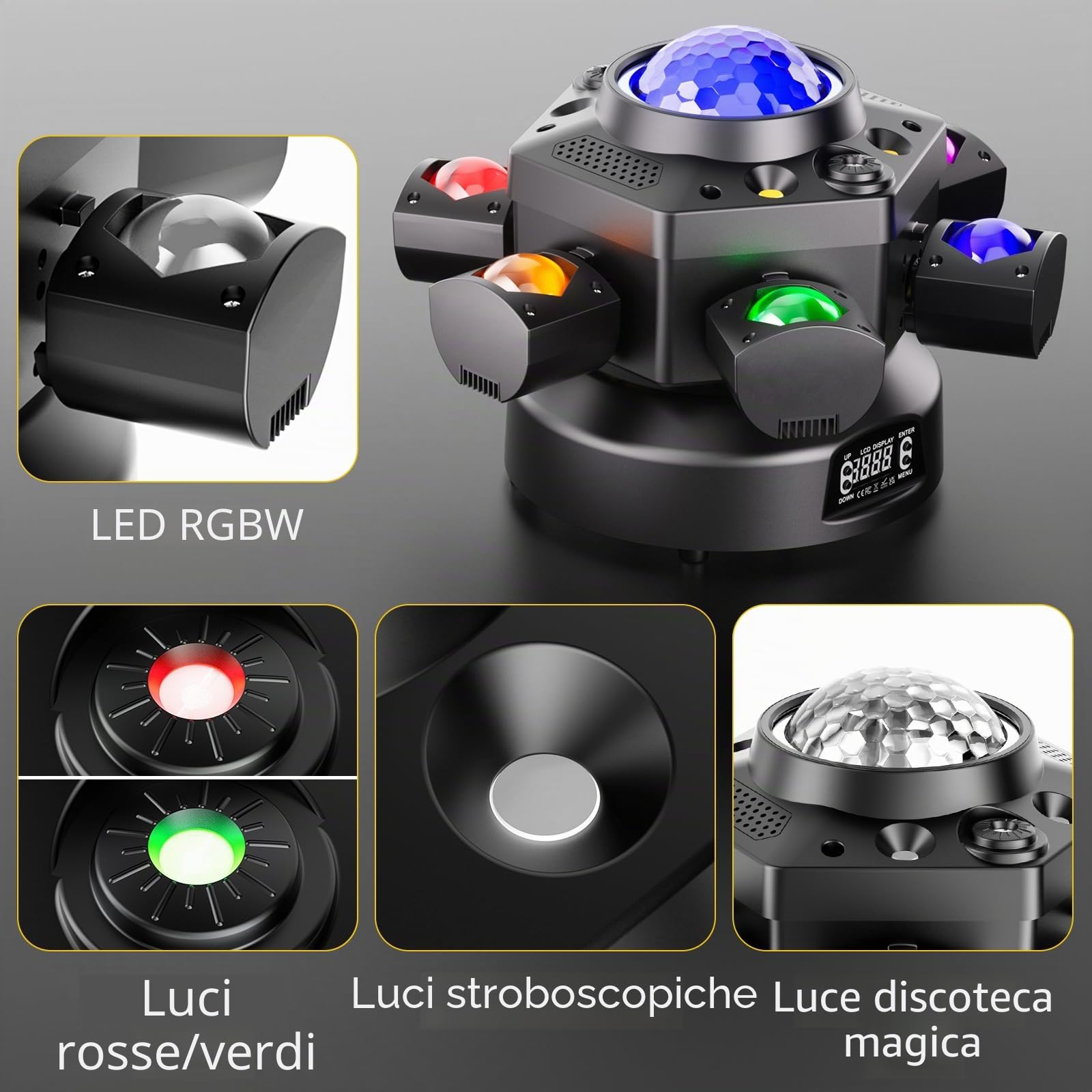 2PCS Teste Mobili da Palco RGBW Beam da 150W, 6 LED Rotante a 180° Effetto Stroboscopico Cielo Stellato Telecomando d-mx512 per Matrimoni Club Teatri Feste e DJ
