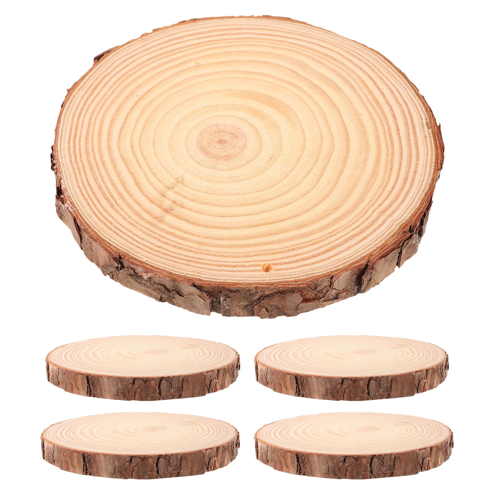GALPADA 5 Stück Teiliges Runde Holzscheiben Natürlich Unbehandelt mit Rinde für DIY Basteln Tischdeko Untersetzer Vielseitige Holzchips für Kreative Wohnraumgestaltung