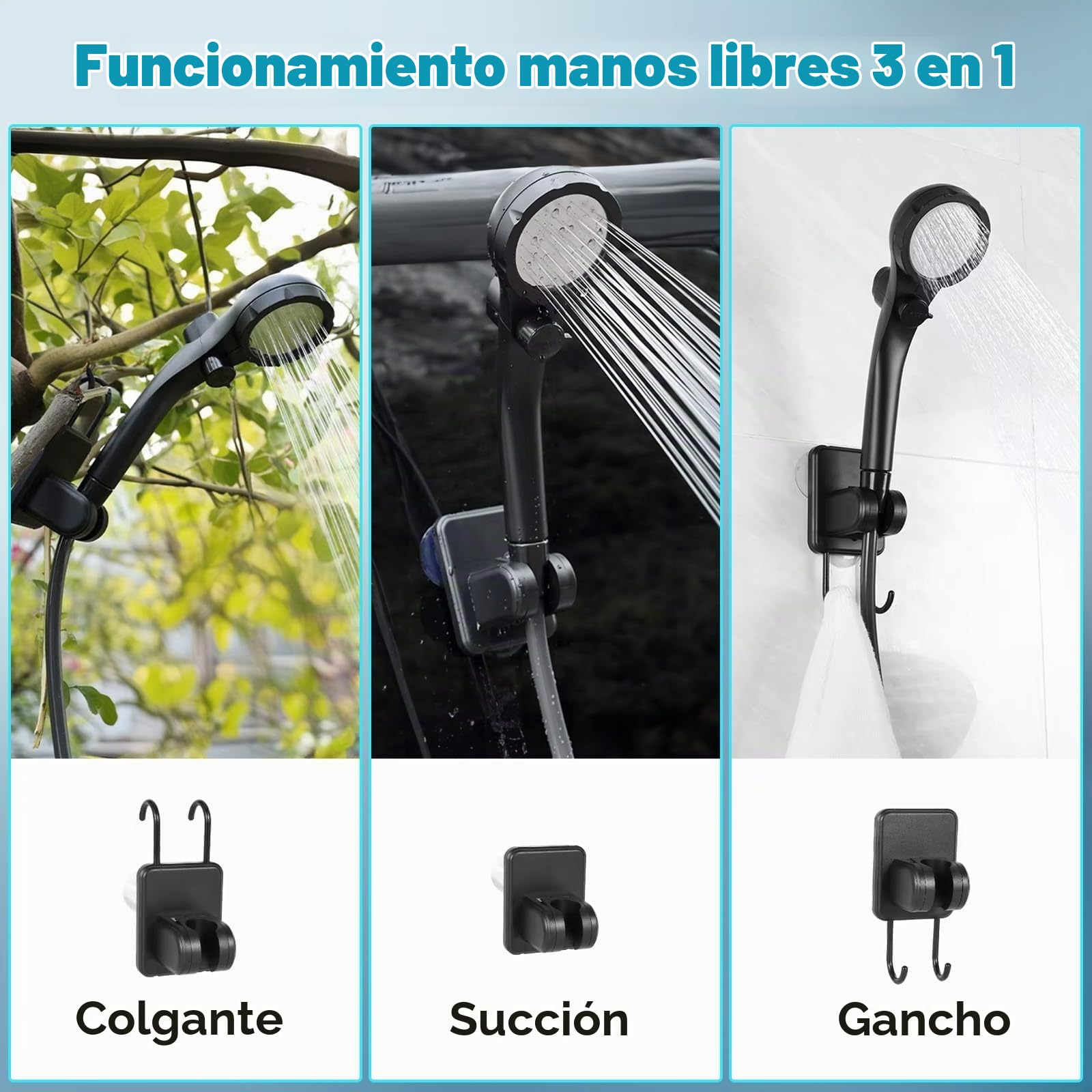 Ducha portátil para camping, 6000 mAh recargable al aire libre con pantalla LED, bomba de ducha portátil impermeable IPX7 y cabezal de ducha para senderismo, viajes, RV, coche, baño de