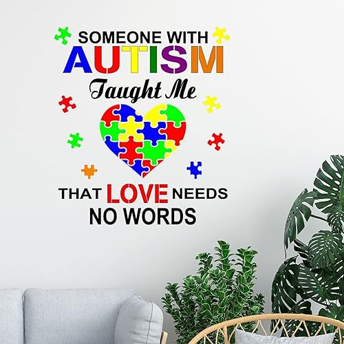 Miniatura 2 de Calcomanía de pared para autismo, corazón, amor, no hay palabras, para concientización sobre el autismo, para pared, soporte autista, rompecabezas,