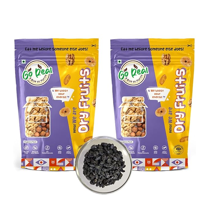 Go Real Black Afghani Raisins (250 gm x 2 packs of Pouch) | Pure Raisins | Dry Fruit | Tasty & Healthy | High in Protein & Dietary Fiber | Low-Calorie Nuts