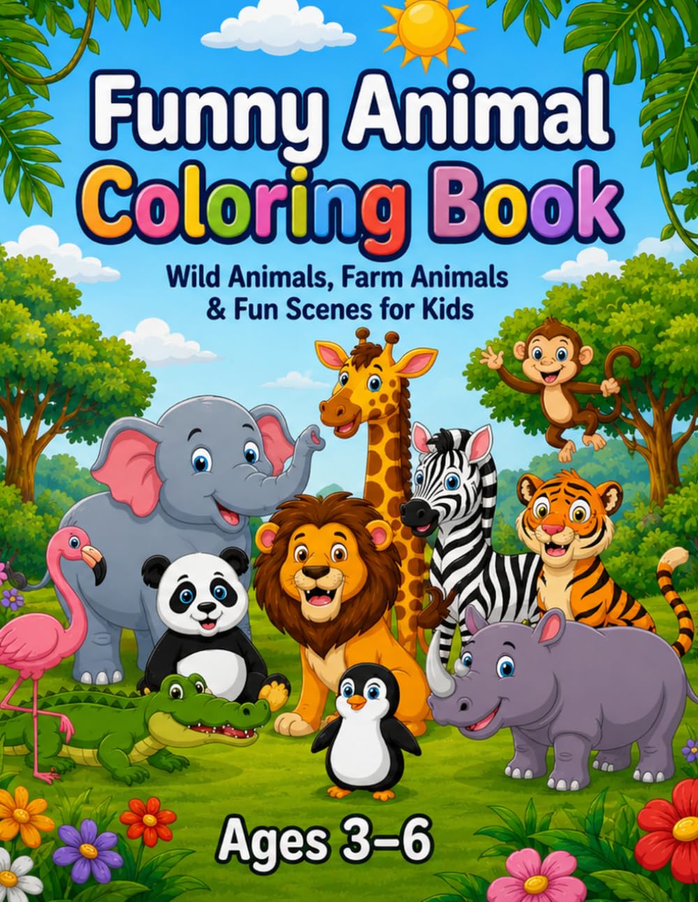 Funny Animal Coloring Book: Wild Animals, Farm Animals & Fun Scenes for Kids