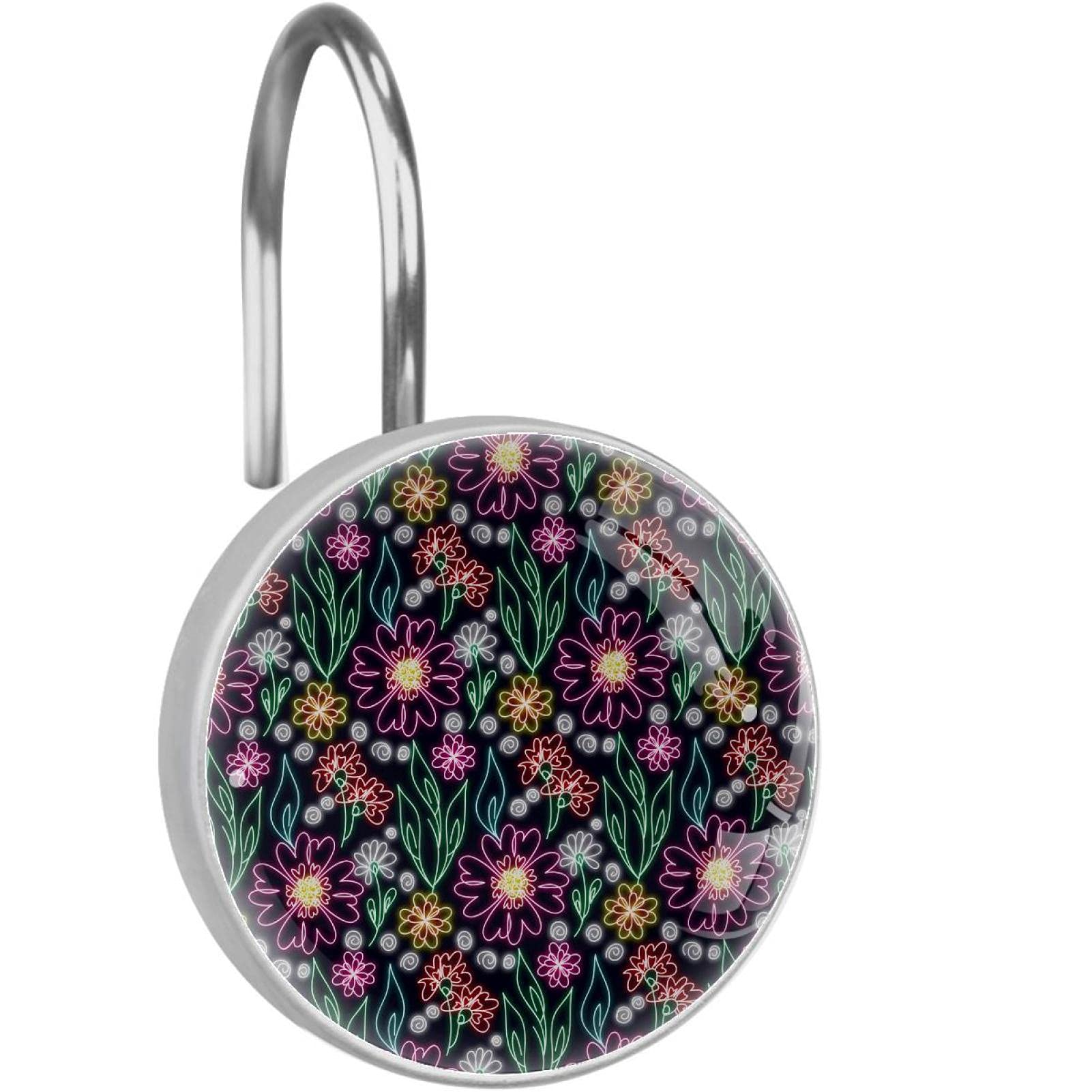 Crochets de rideau de douche en verre cristal lot de 12 pièces à motif floral fluo chic