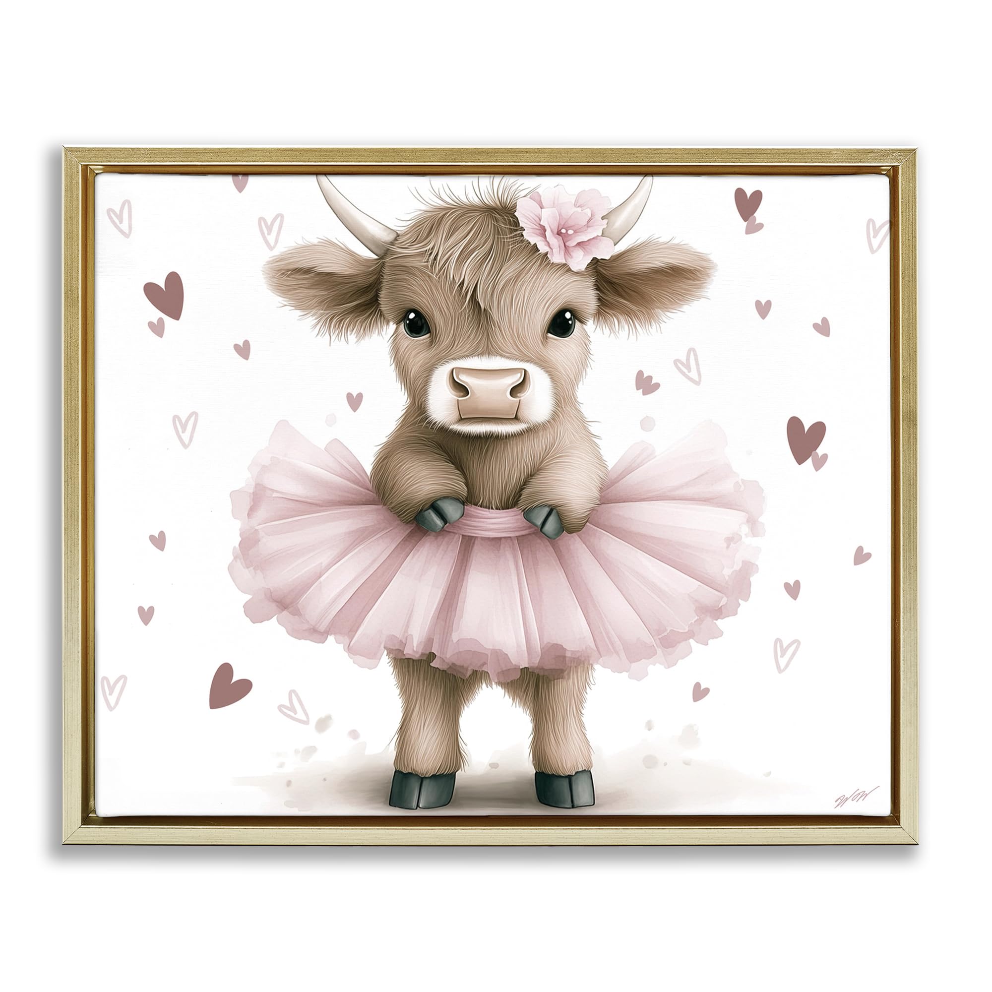 Stupell Industries 'Baby Calf with Tutu', Floating Frame Canvas Art, Gold, 31 x 25 Inches, Easy to Hang and Sturdy, Made in USA, by Whimsical Wonders