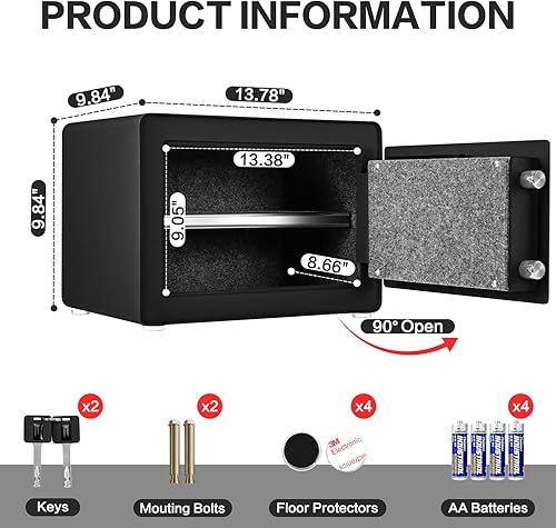 Miniatura 8 de Caja fuerte de 1.0 pies cúbicos, pequeña caja fuerte con estante extraíble, sistema de alarma, caja de seguridad electrónica digital para efectivo,
