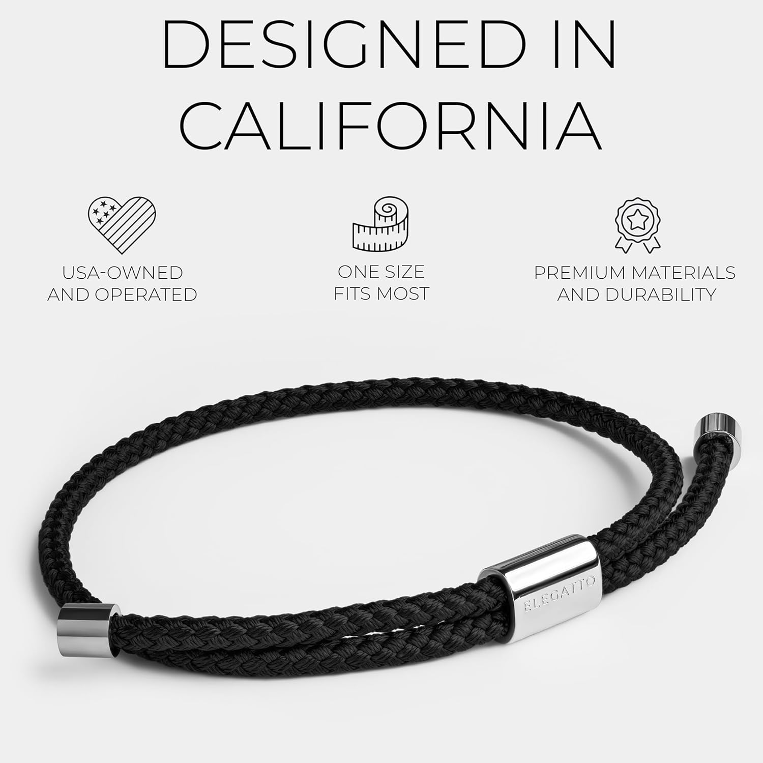 Elegatto Sailor Premium Rope Bracelet for Men | Nylon Marine Cord with Silver Polished Stainless Steel Pull Rope Closure | Men’s Designer Bracelets