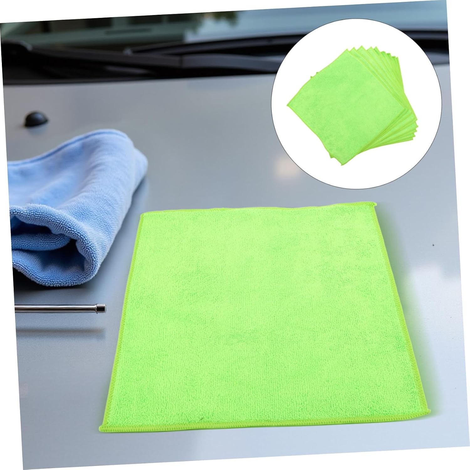 10pcs Green 30x30cm Microfiber Car Detailing Cloths Reusable Automotive Polishing Towels for Interior and Exterior Auto Wash Cleaning