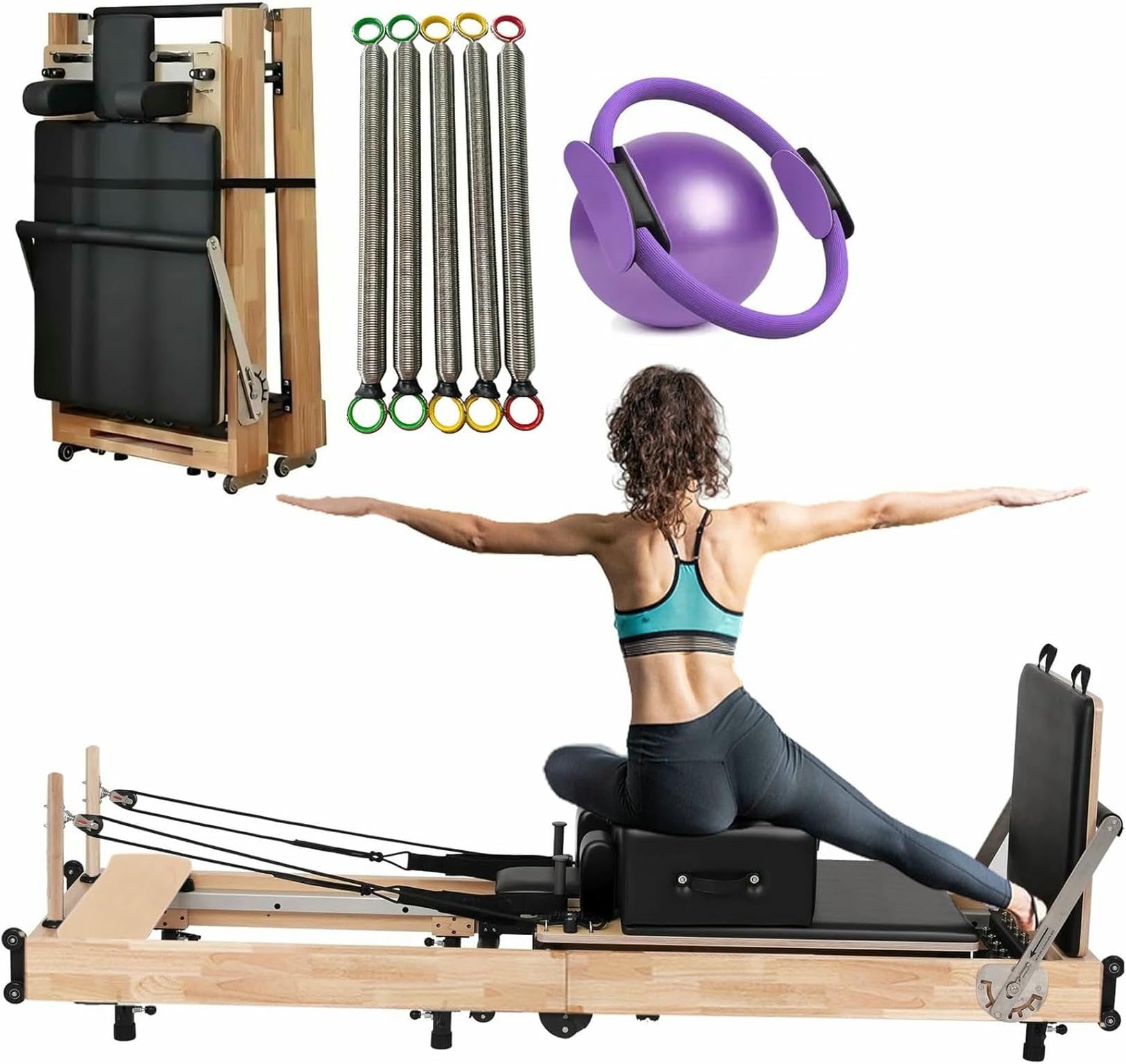XDRGOOIUY Adjustable Pilates Reformer, Foldable Reformer Pilates Machine Home Gym Workout Equipment