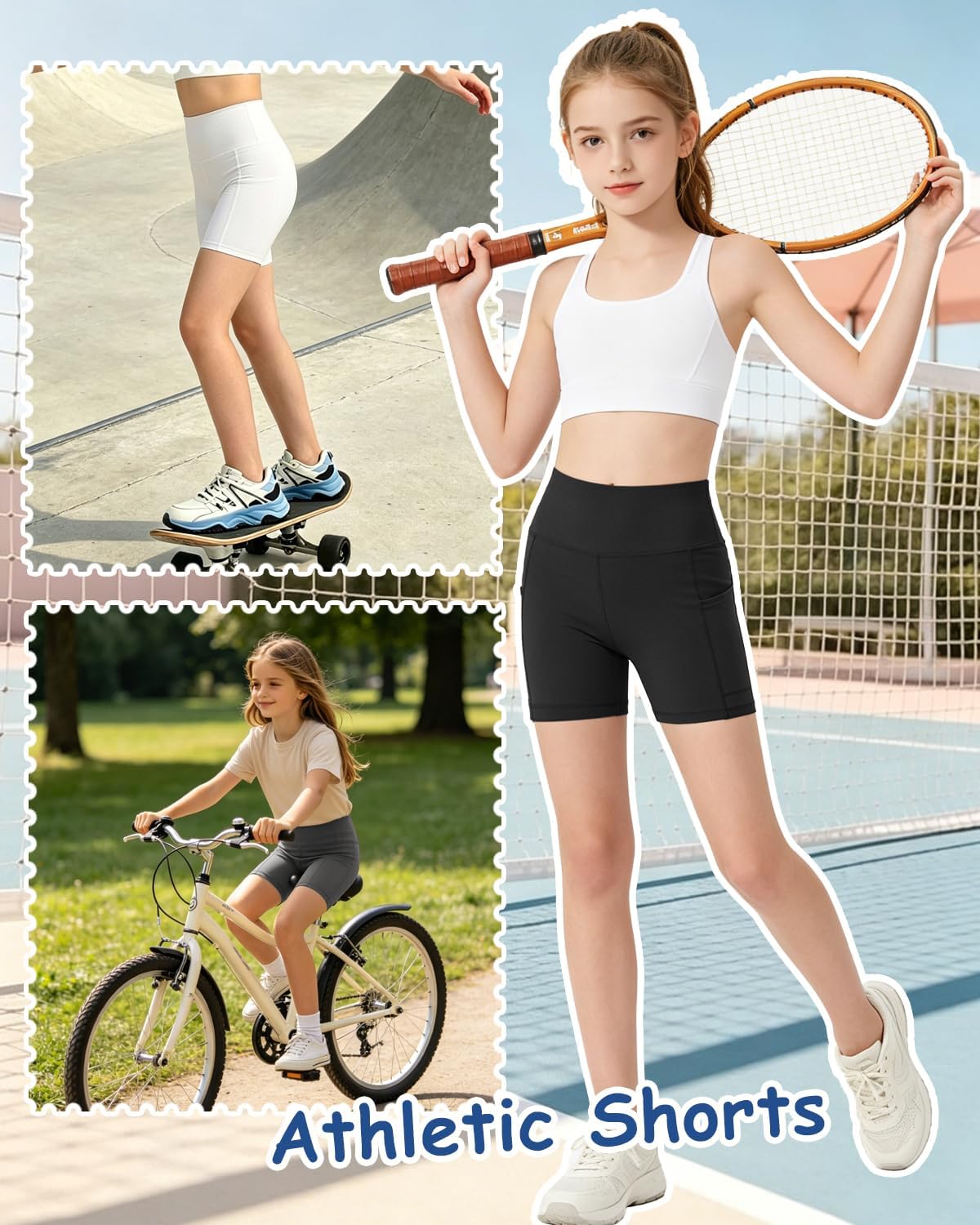 Girls 3.5" Athletic Bike Shorts with Pockets Soft High Waisted 5-16Y