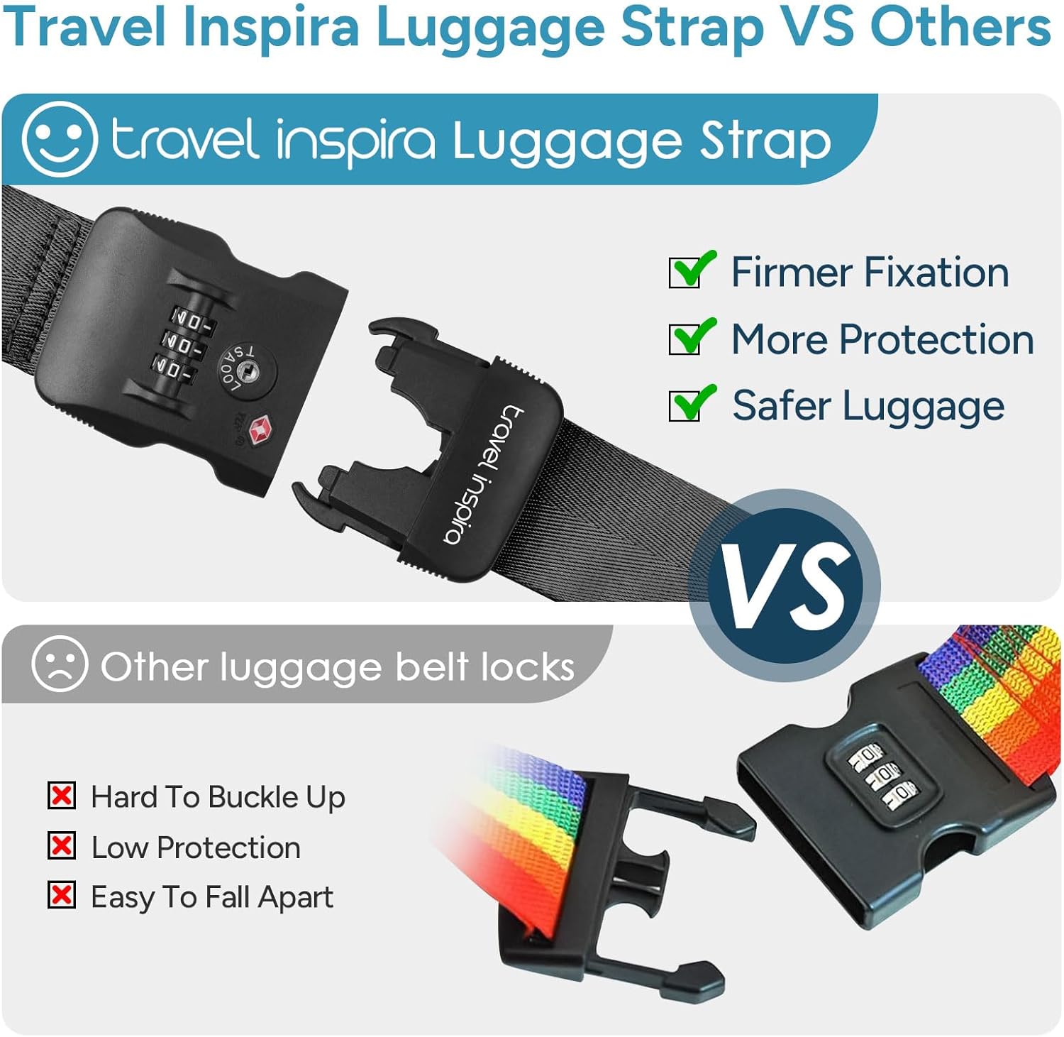 Travel Inspira TSA Lock Luggage Straps for Suitcases | Anti-Burst Protection, High Visibility Color, Easy Identification | Adjustable Heavy-Duty Belt for 20-32 Inch Suitcases - Image 2