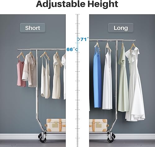 Vista 3 de HOKEEPER Perchero de ropa rodante para colgar ropa, perchero portátil con ruedas bloqueables, perchero comercial resistente para dormitorio, sala