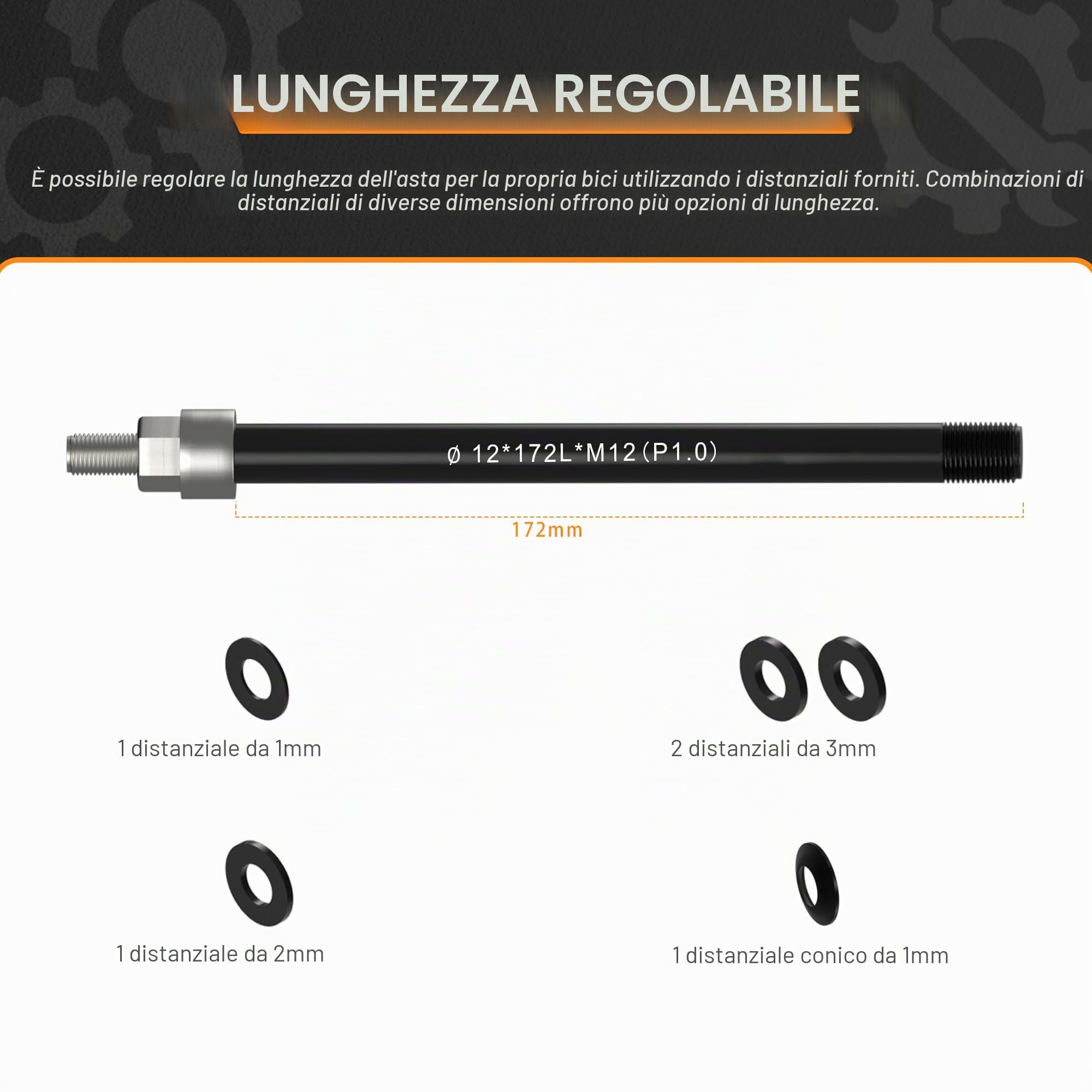 Adattatore Perno Passante Attacco Rimorchio Bicicletta, Adattatore Perno Passante BiciclettaM12 x 1,5-170 mm/M12 X 1,0-160-172 mm