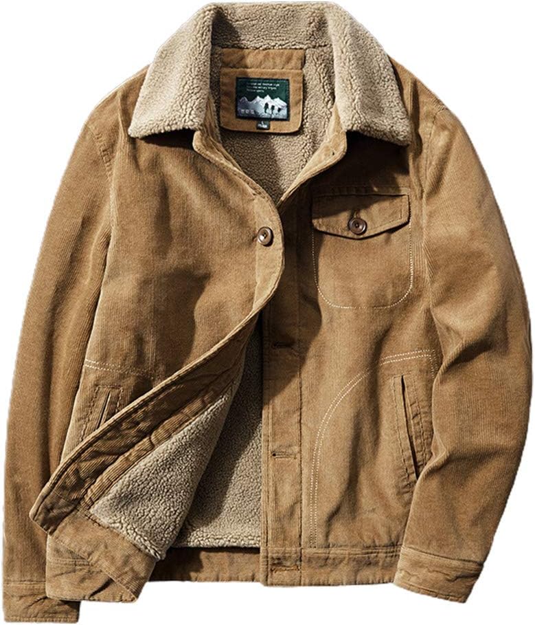 chouyatou Men's Casual Thicked Sherpa Lined Button Front Corduroy Trucker Jacket